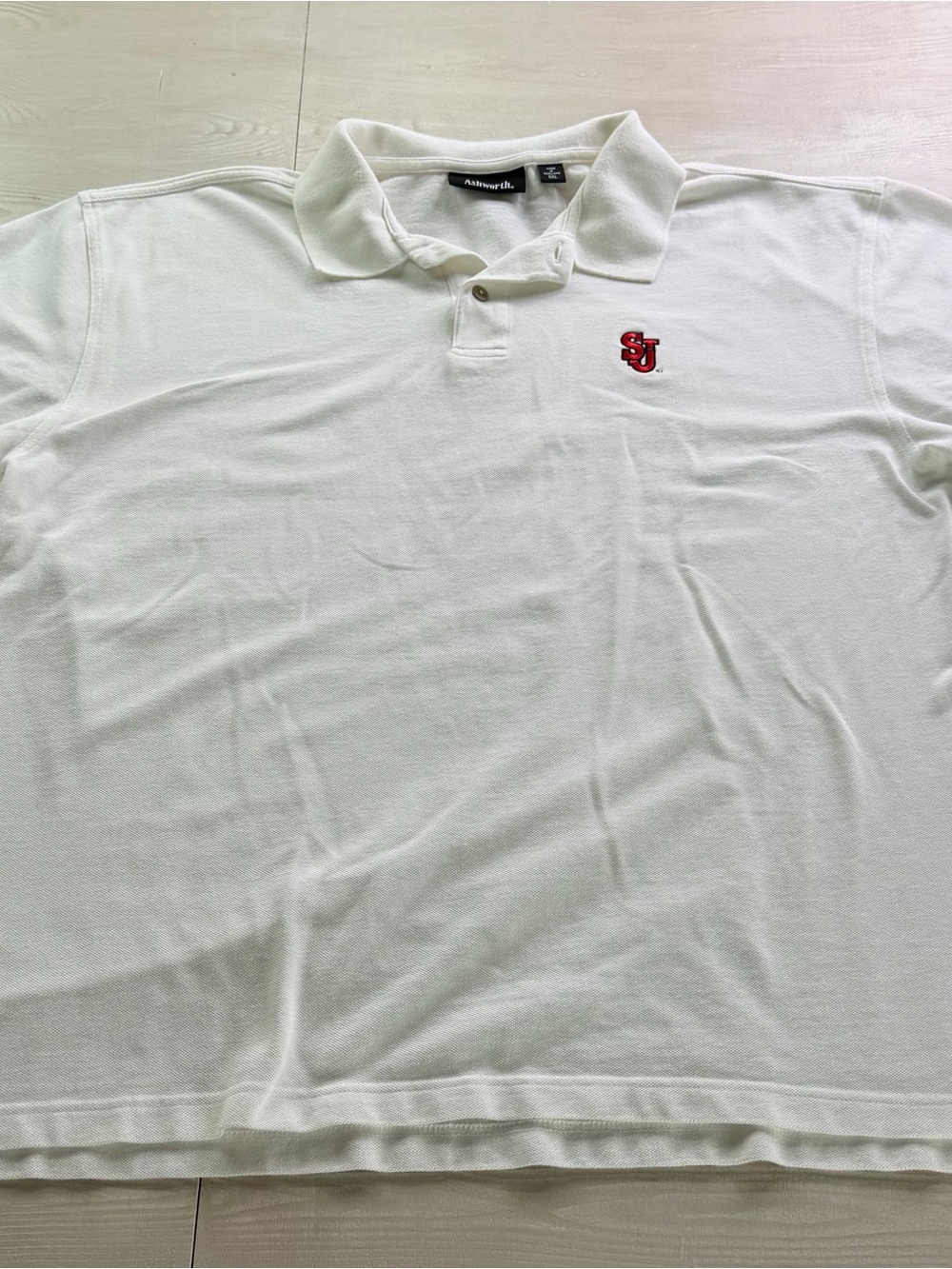 Ashworth White Polo Shirt with Red st. John’s Logo - Classic Men's Golf Polo